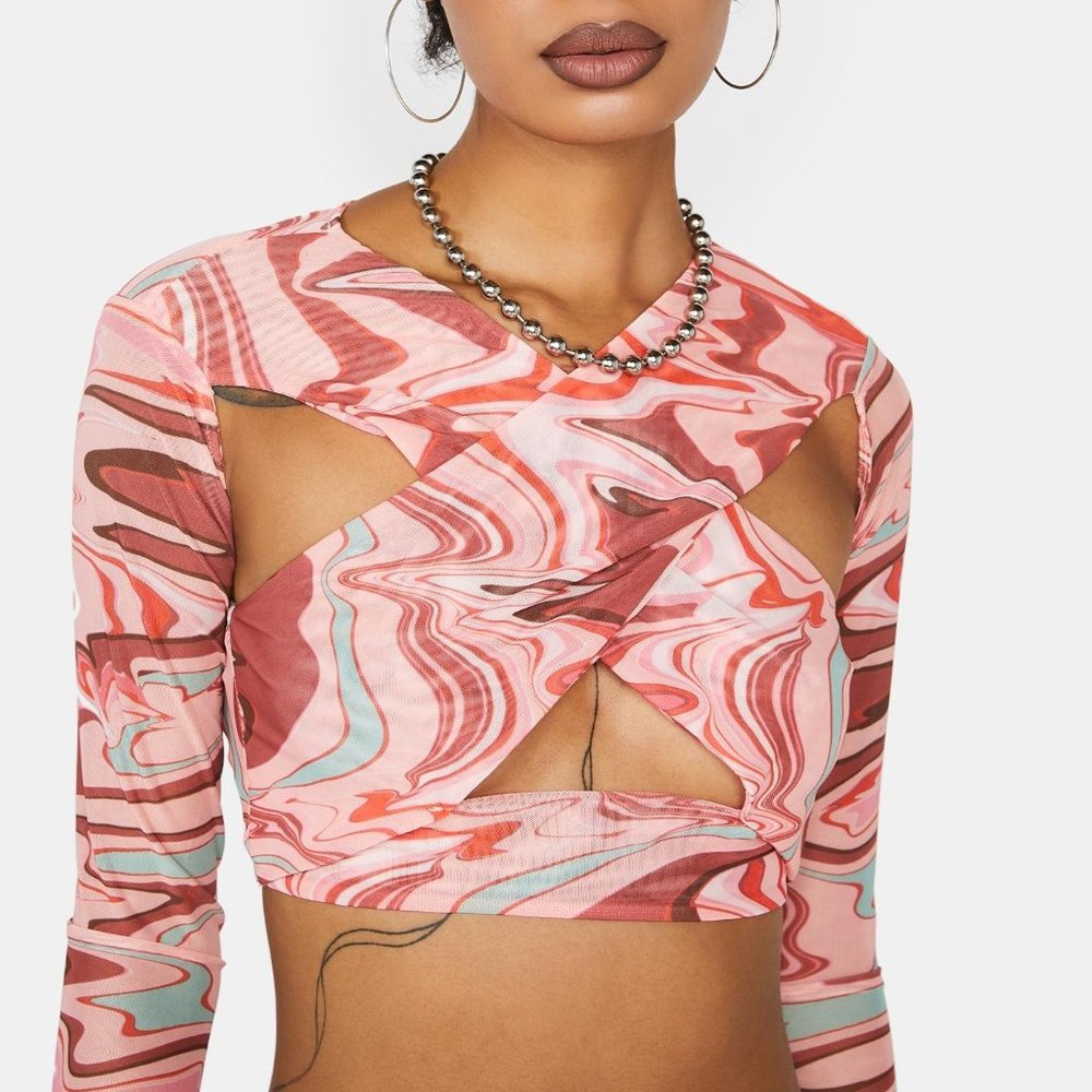 Pink Mesh Tie Dye Long Sleeve Top
